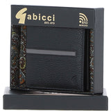 Small Leather 6 Card Billfold Wallet Black/grey: GB-125-IS