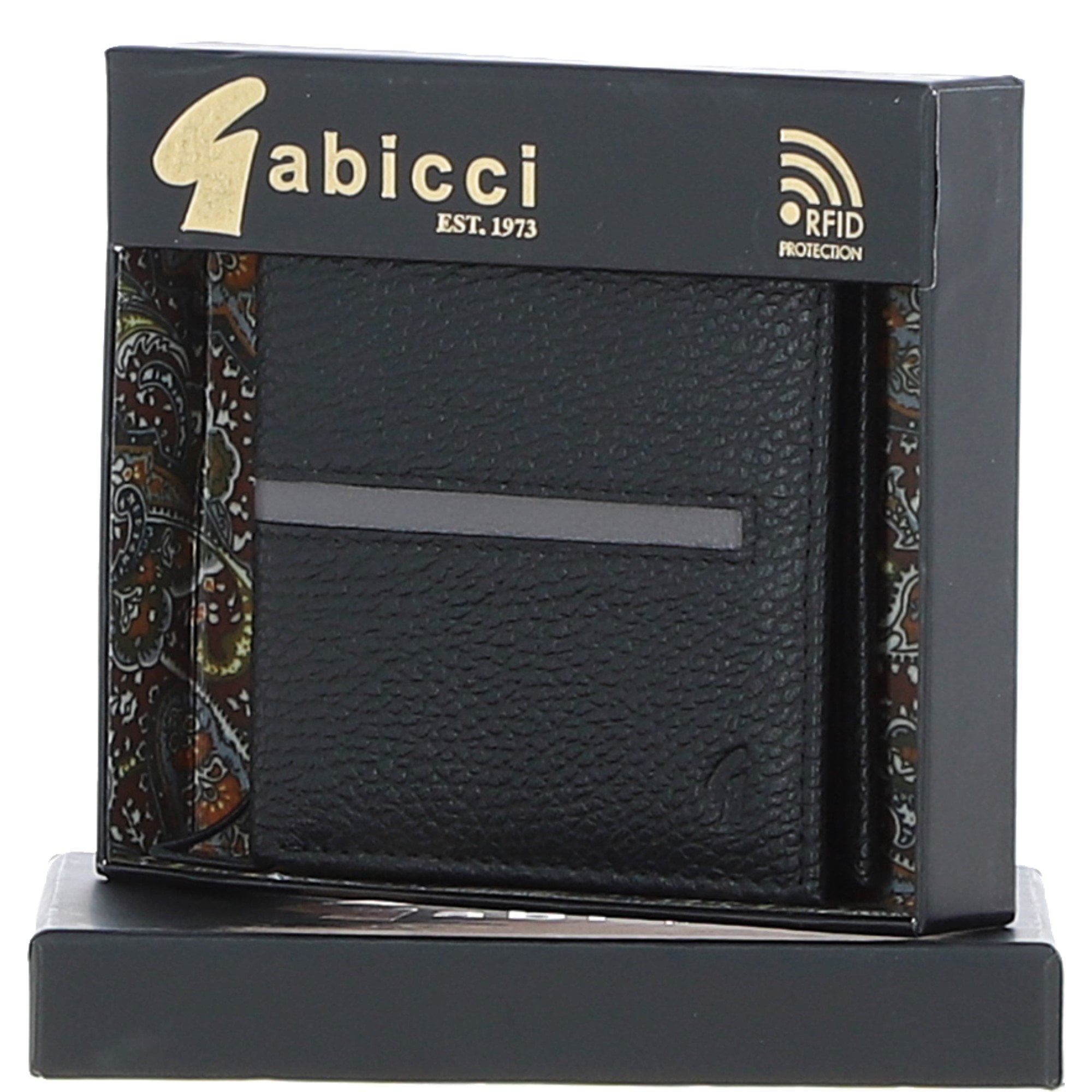 Small Leather 6 Card Billfold Wallet Black/grey: GB-125-IS
