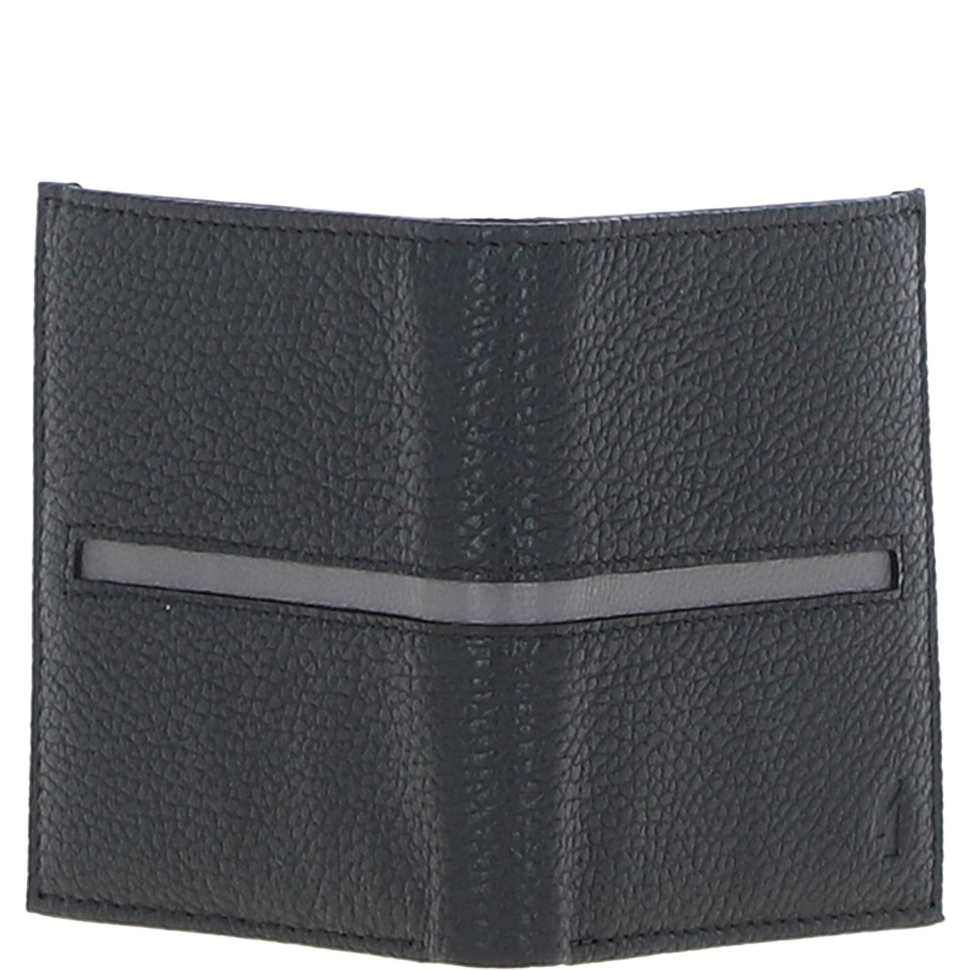 Small Leather 6 Card Billfold Wallet Black/grey: GB-125-IS