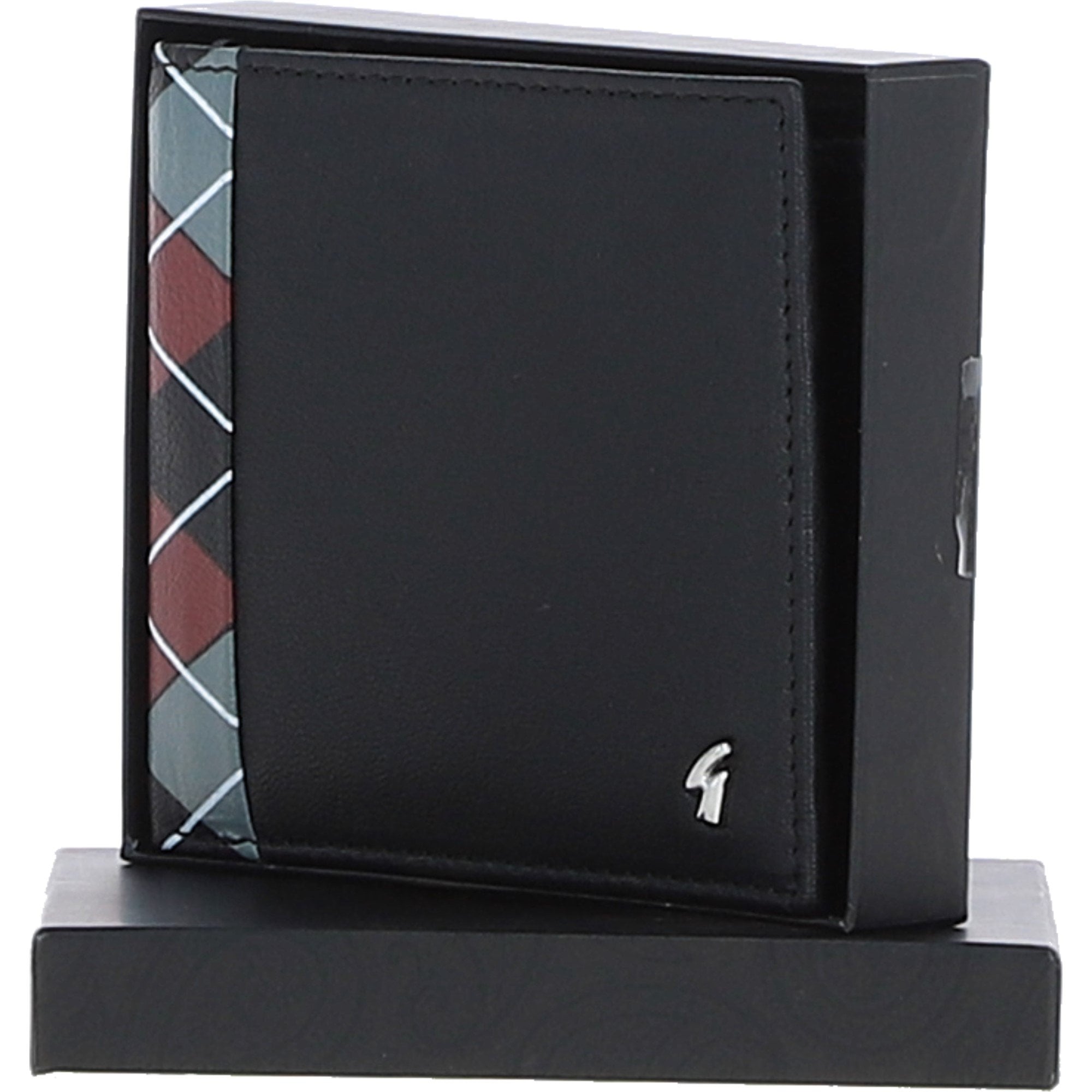 Leather 4 Card Billfold Wallet Black/grey/red: GB-145-AP