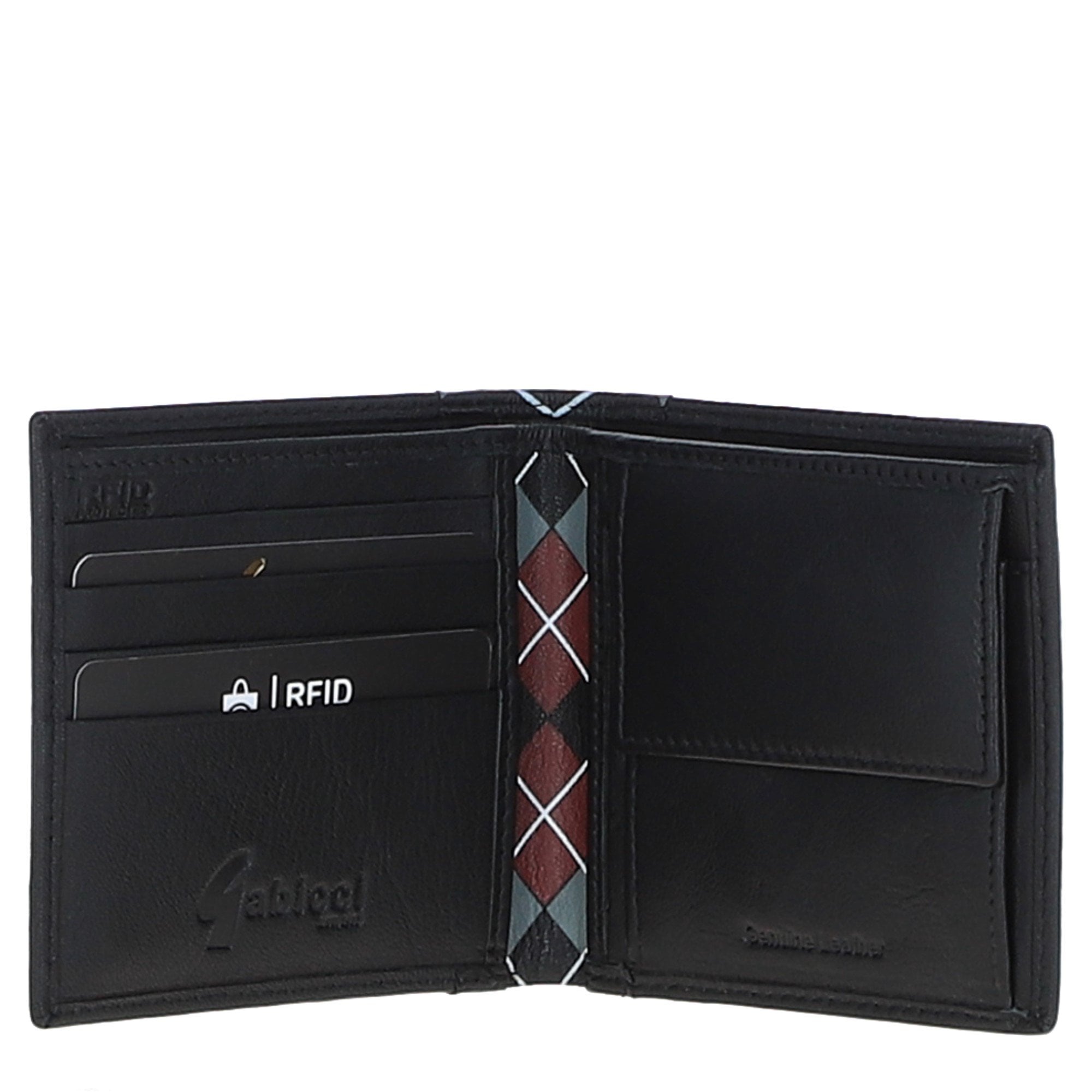 Leather 4 Card Billfold Wallet Black/grey/red: GB-145-AP