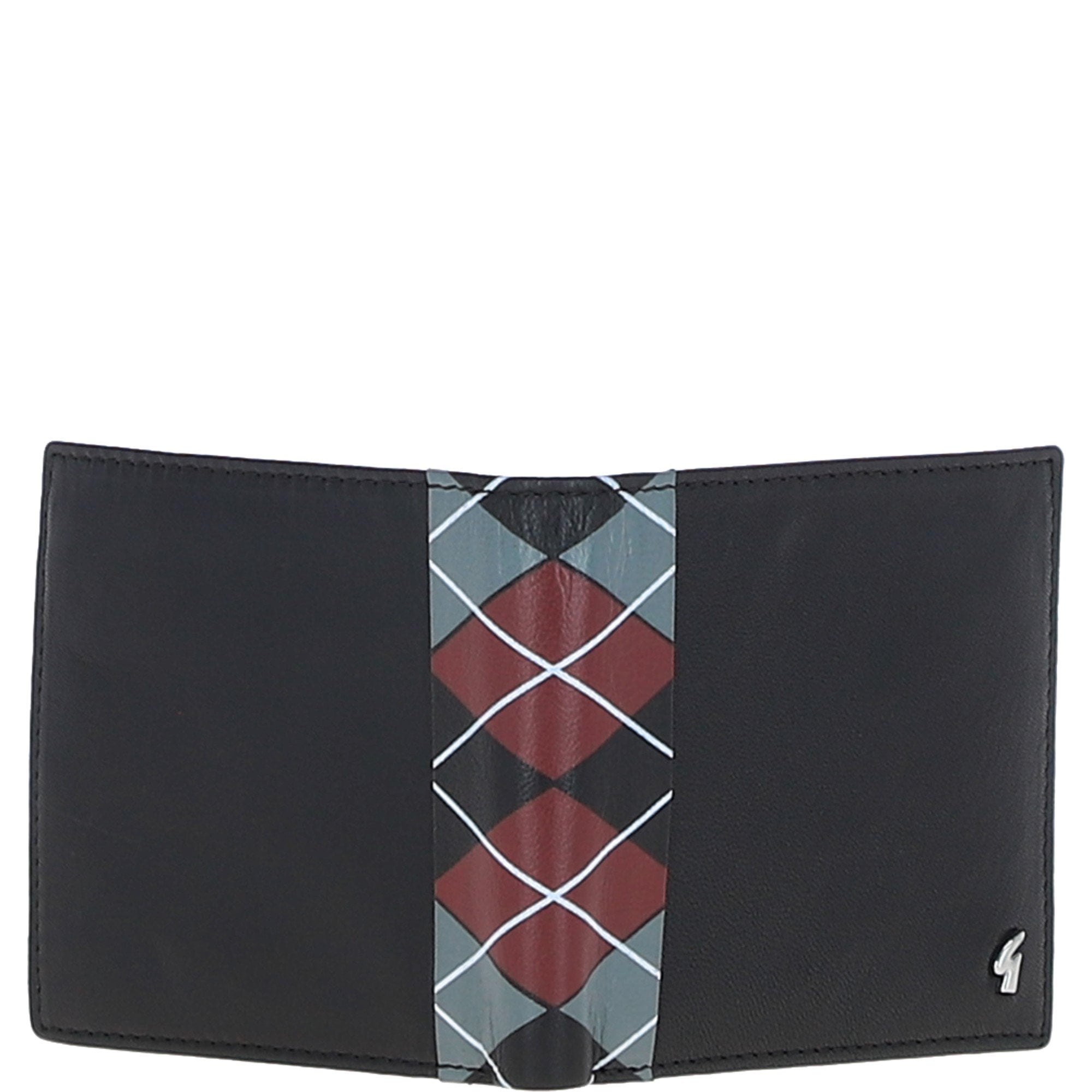 Leather 4 Card Billfold Wallet Black/grey/red: GB-145-AP