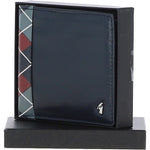 Leather 4 Card Billfold Wallet Navy/grey/red: GB-145-AP