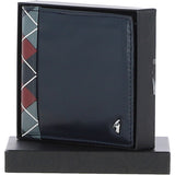 Leather 4 Card Billfold Wallet Navy/grey/red: GB-145-AP