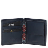 Leather 4 Card Billfold Wallet Navy/grey/red: GB-145-AP