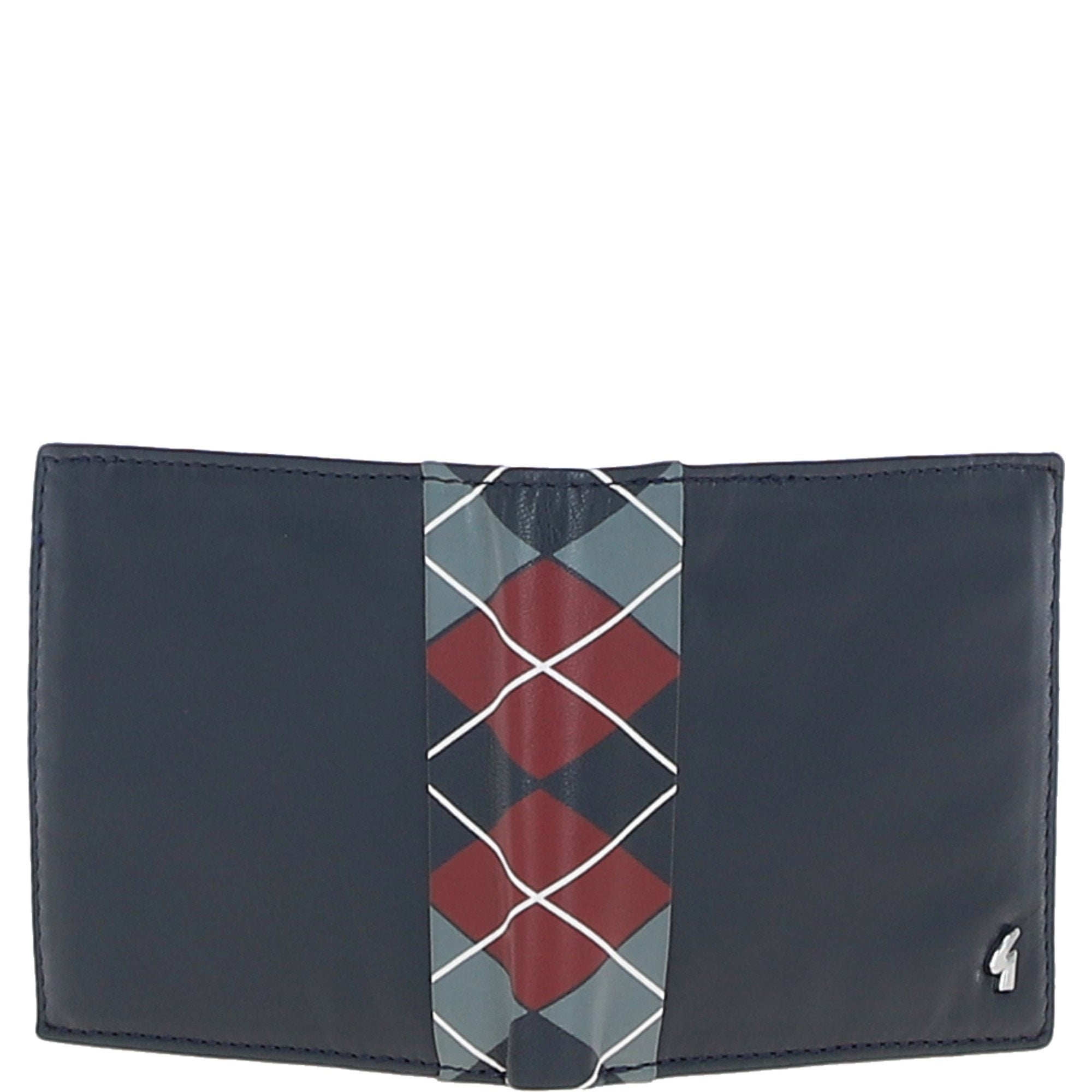 Leather 4 Card Billfold Wallet Navy/grey/red: GB-145-AP