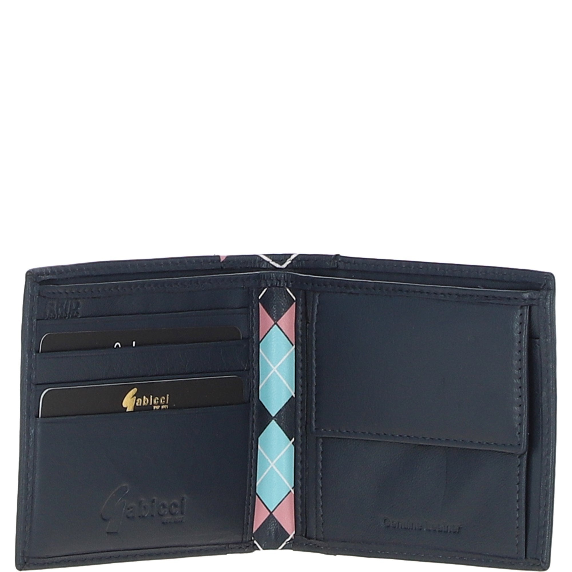Leather 4 Card Billfold Wallet Navy/pink/blue: GB-145-AP