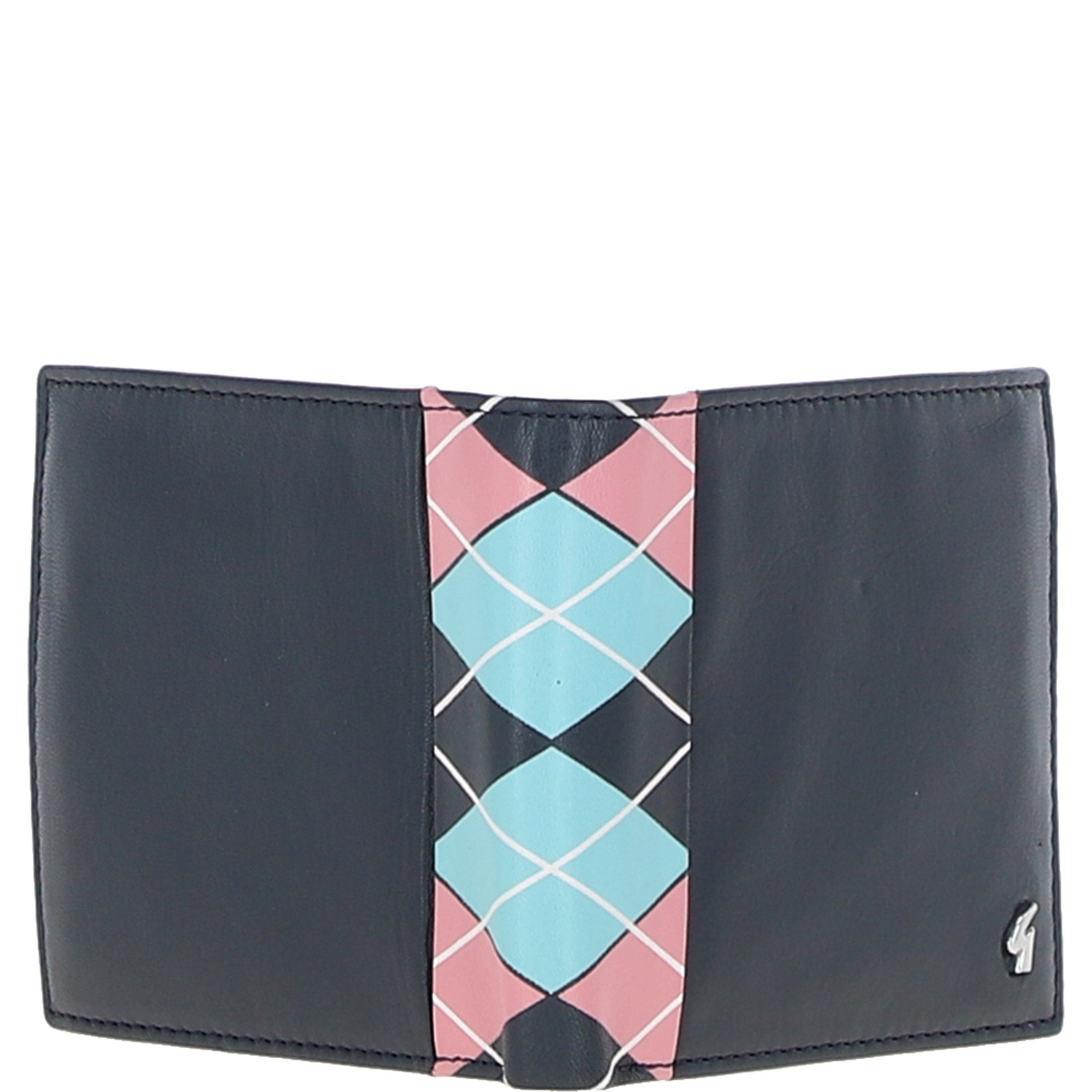 Leather 4 Card Billfold Wallet Navy/pink/blue: GB-145-AP