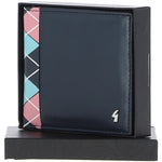 Leather 4 Card Billfold Wallet Navy/pink/blue: GB-145-AP