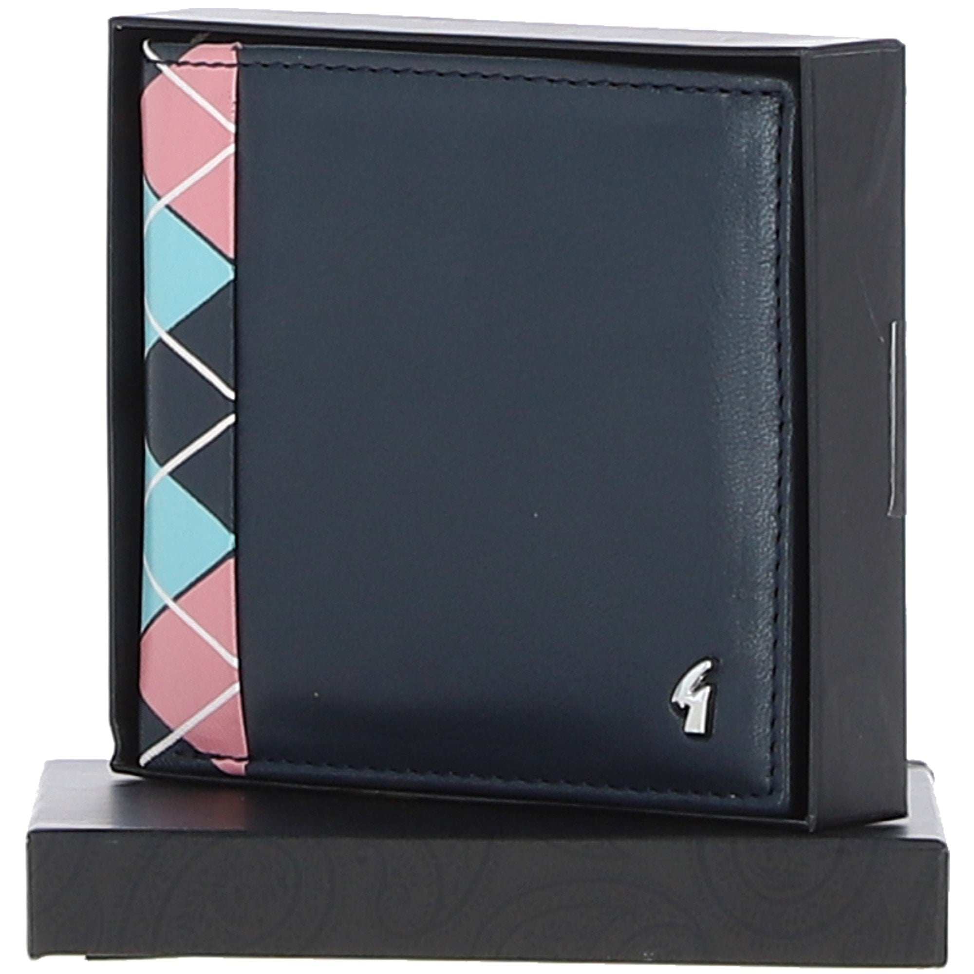 Leather 4 Card Billfold Wallet Navy/pink/blue: GB-145-AP