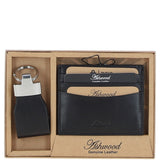 Men's Leather Card Holder & Key Ring Gift Set Black: GS-1234