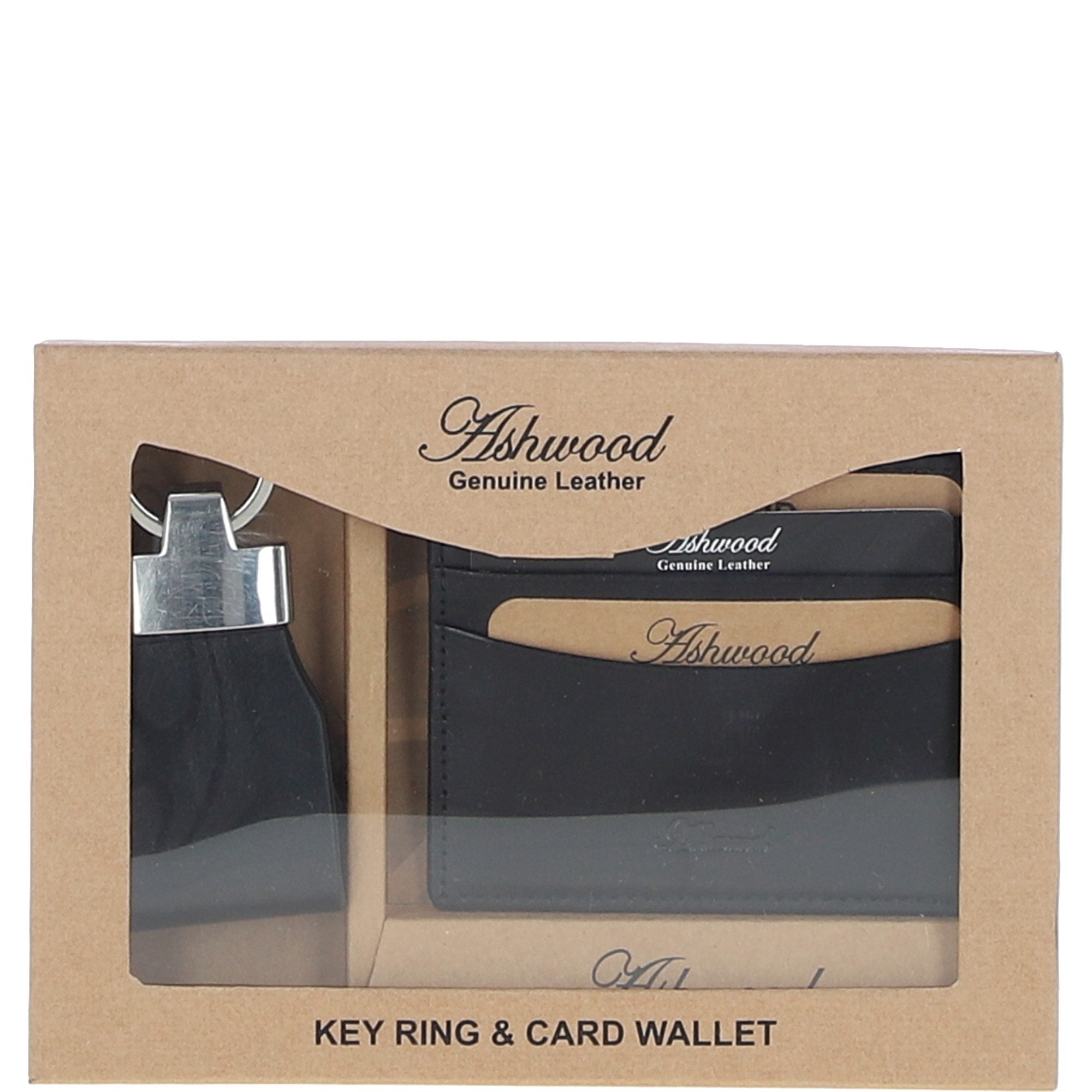 Men's Leather Card Holder & Key Ring Gift Set Black: GS-1234