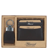 Men's Leather Card Holder & Key Ring Gift Set Brown: GS-1234