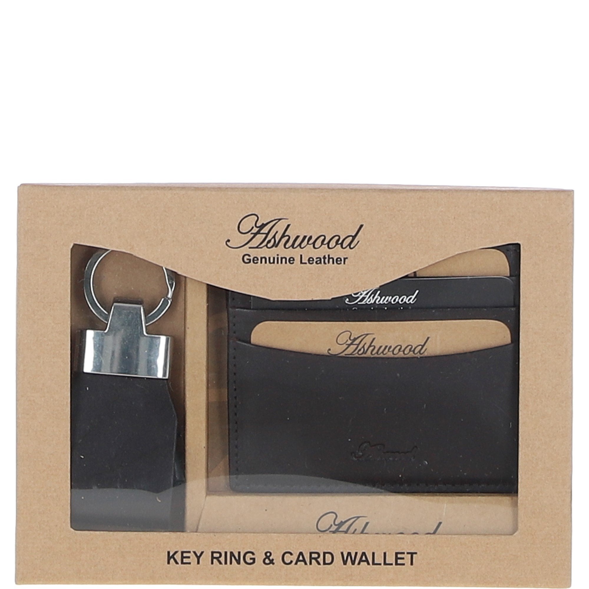 Men's Leather Card Holder & Key Ring Gift Set Brown: GS-1234