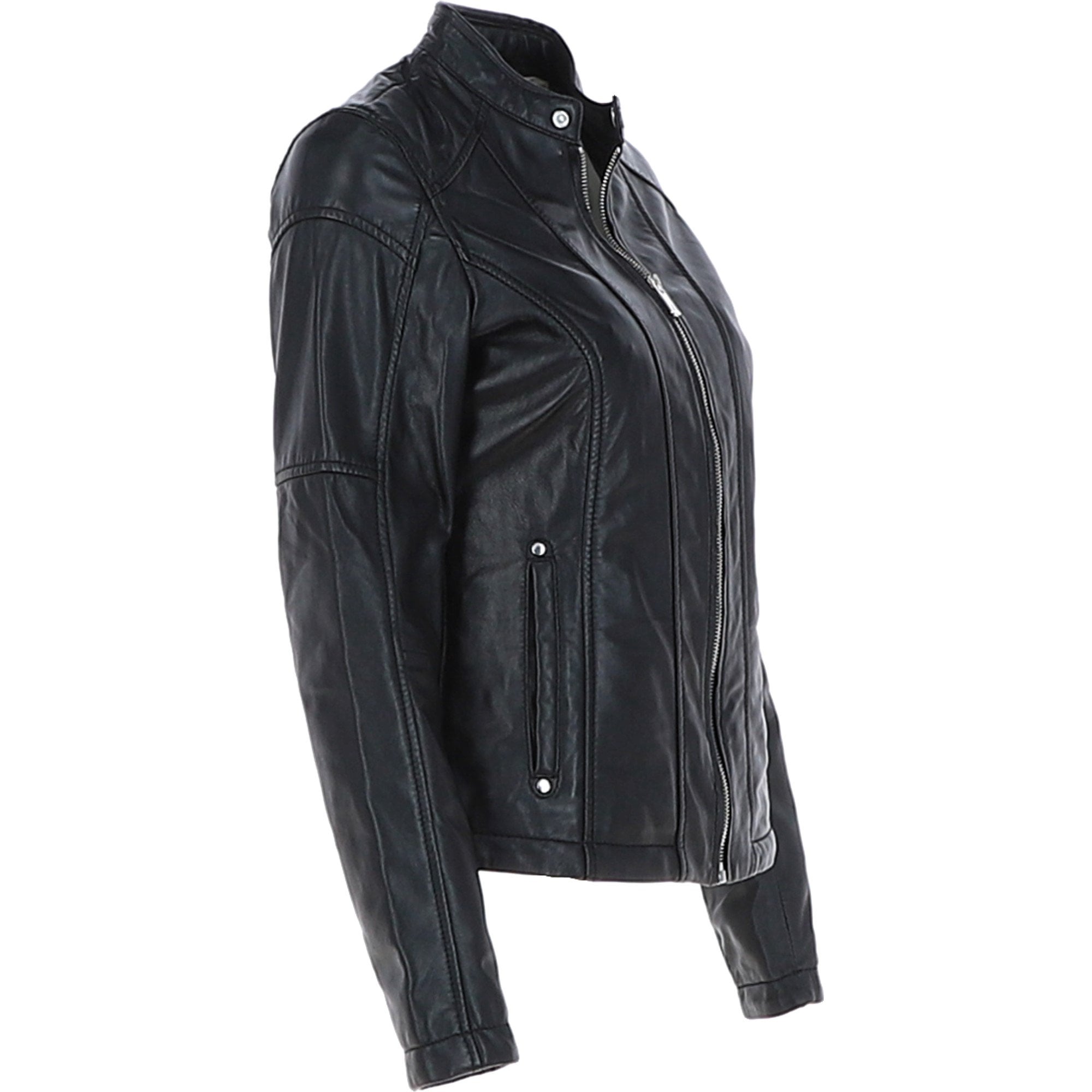 Ladies Leather Fashion Biker Jacket Black: Victoria