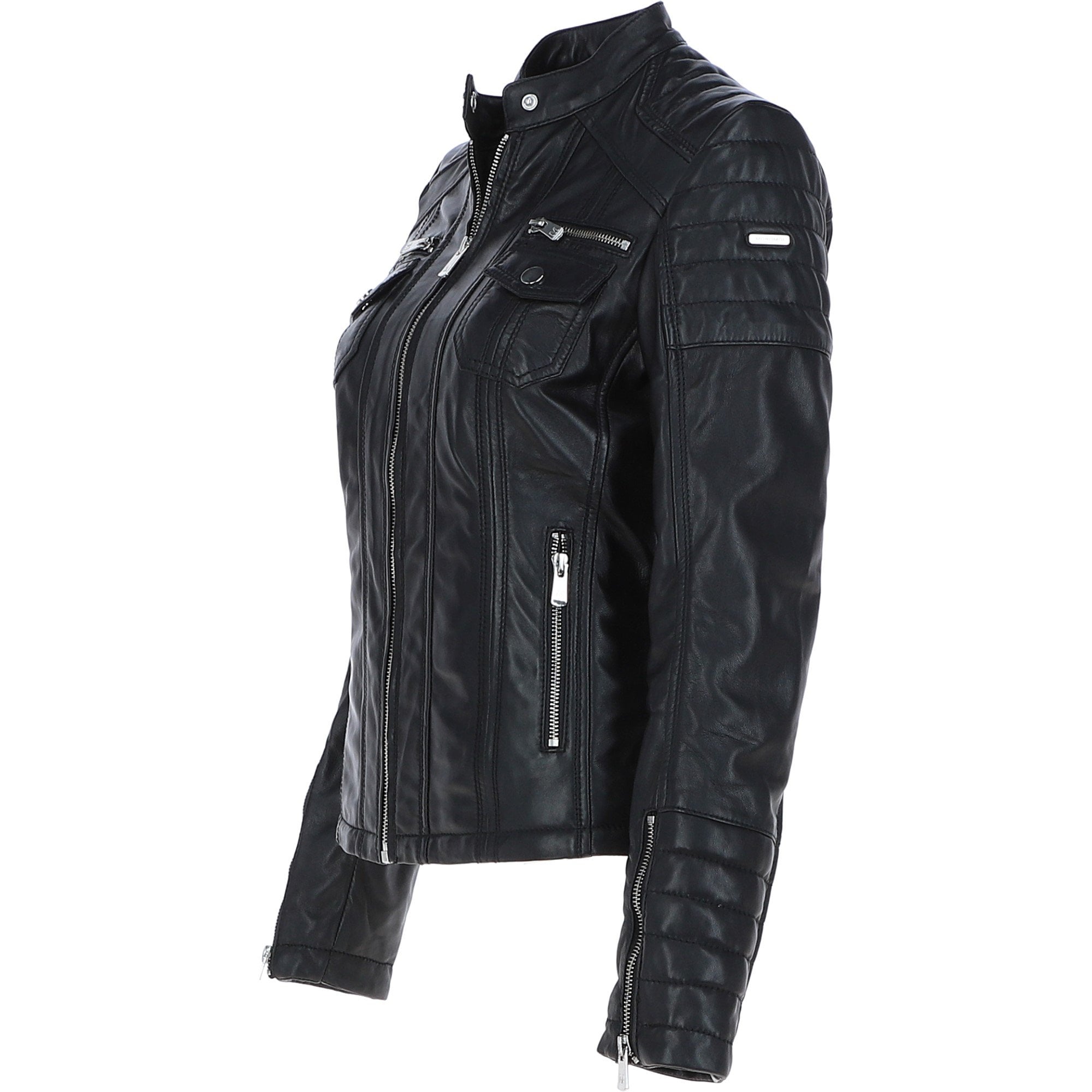 Ladies Leather Fashion Biker Jacket Black: Elena