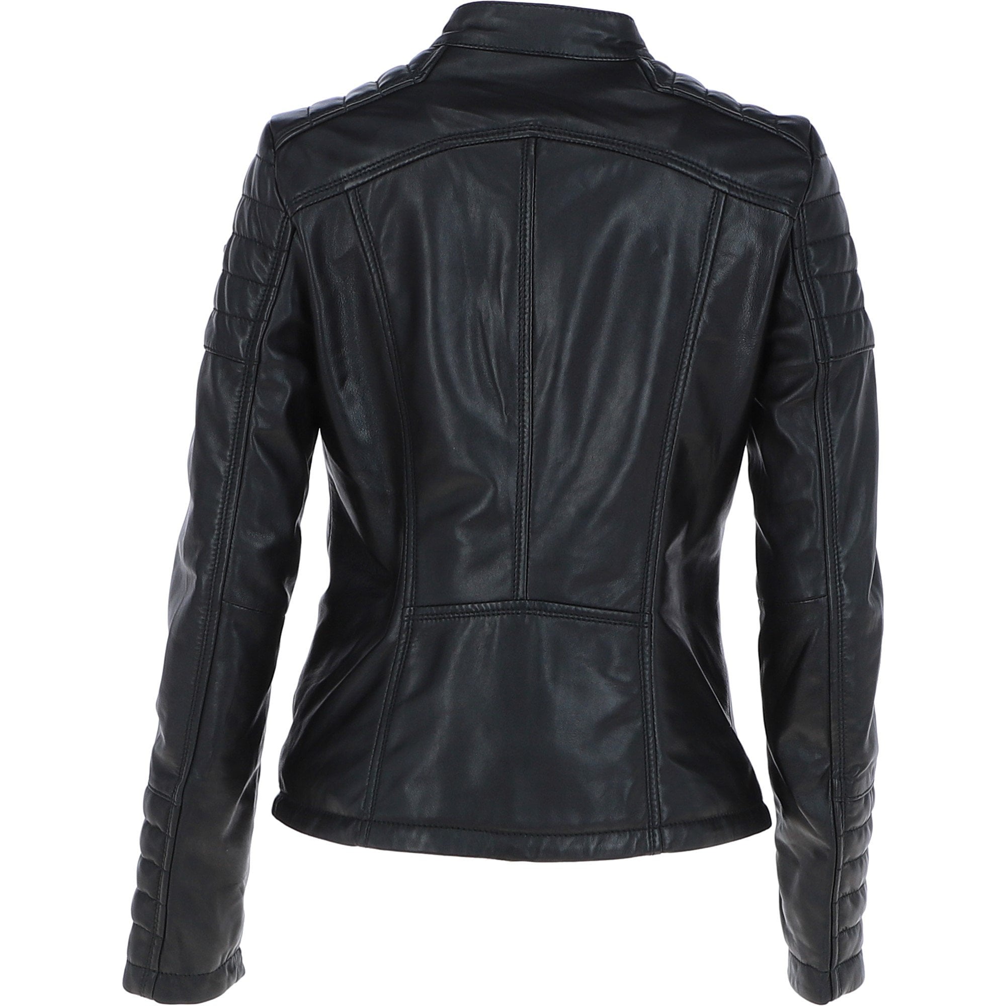 Ladies Leather Fashion Biker Jacket Black: Elena