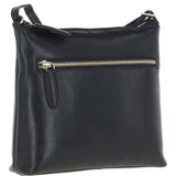 Zip Top Leather Crossbody Bag Black: T-89