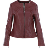 Women's Collarless Leather Fashion Jacket Oxblood: AWL-284