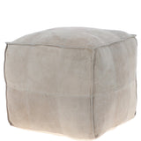 Suede Leather Square Boho Pouffe Off-White: AGC-03