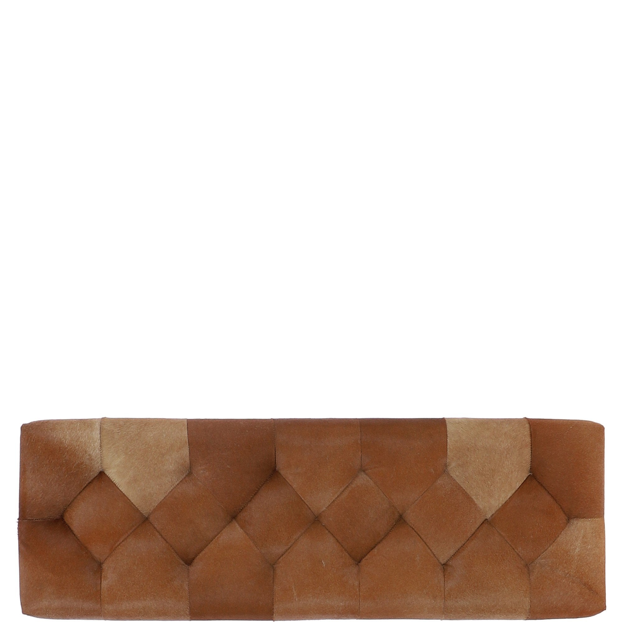 Luxury Hair-on Cowhide Quilted Bench with Chrome Stainless Steel Frame Tan: AGC-1920