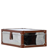 Wood and Aluminium Mirror Storage Box with Tan Leather Trim and Stud Detailing: AGC 31