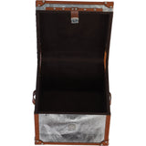 Wood and Aluminium Mirror Storage Box with Tan Leather Trim and Stud Detailing: AGC 28