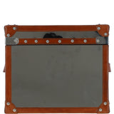 Wood and Aluminium Mirror Storage Box with Tan Leather Trim and Stud Detailing: AGC 28