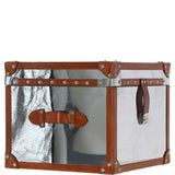 Wood and Aluminium Mirror Storage Box with Tan Leather Trim and Stud Detailing: AGC 28