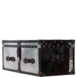 Wood and Aluminium Mirror Trunk with Brown Leather Trim and Stud Detailing: AGC 902