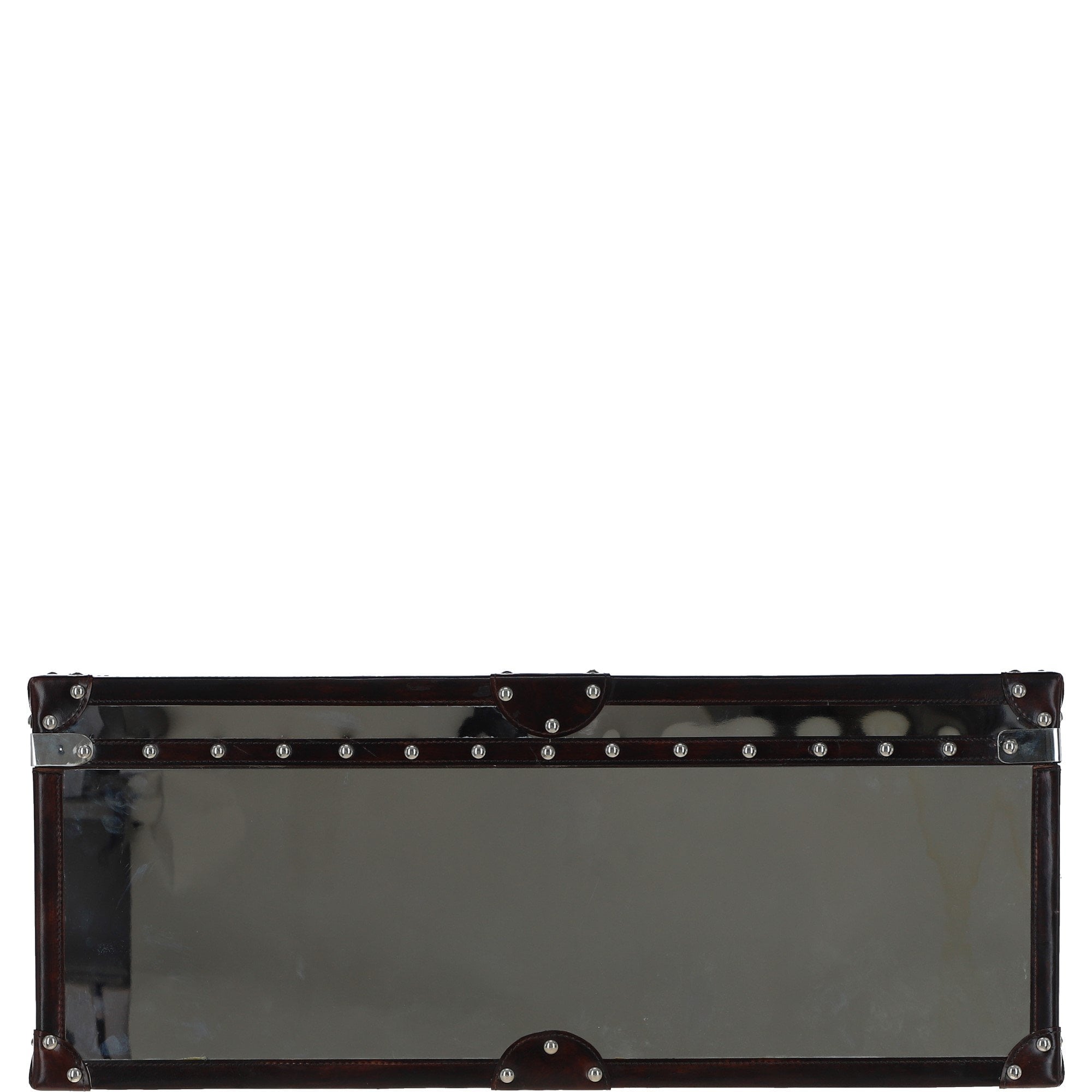 Wood and Aluminium Mirror Trunk with Brown Leather Trim and Stud Detailing: AGC 902
