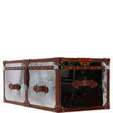 Wood and Aluminium Mirror Trunk with Brown Leather Trim and Stud Detailing: AGC 890