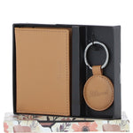 Leather Card Holder with Mirror & Key Ring Gift Set Camel :slg-31243