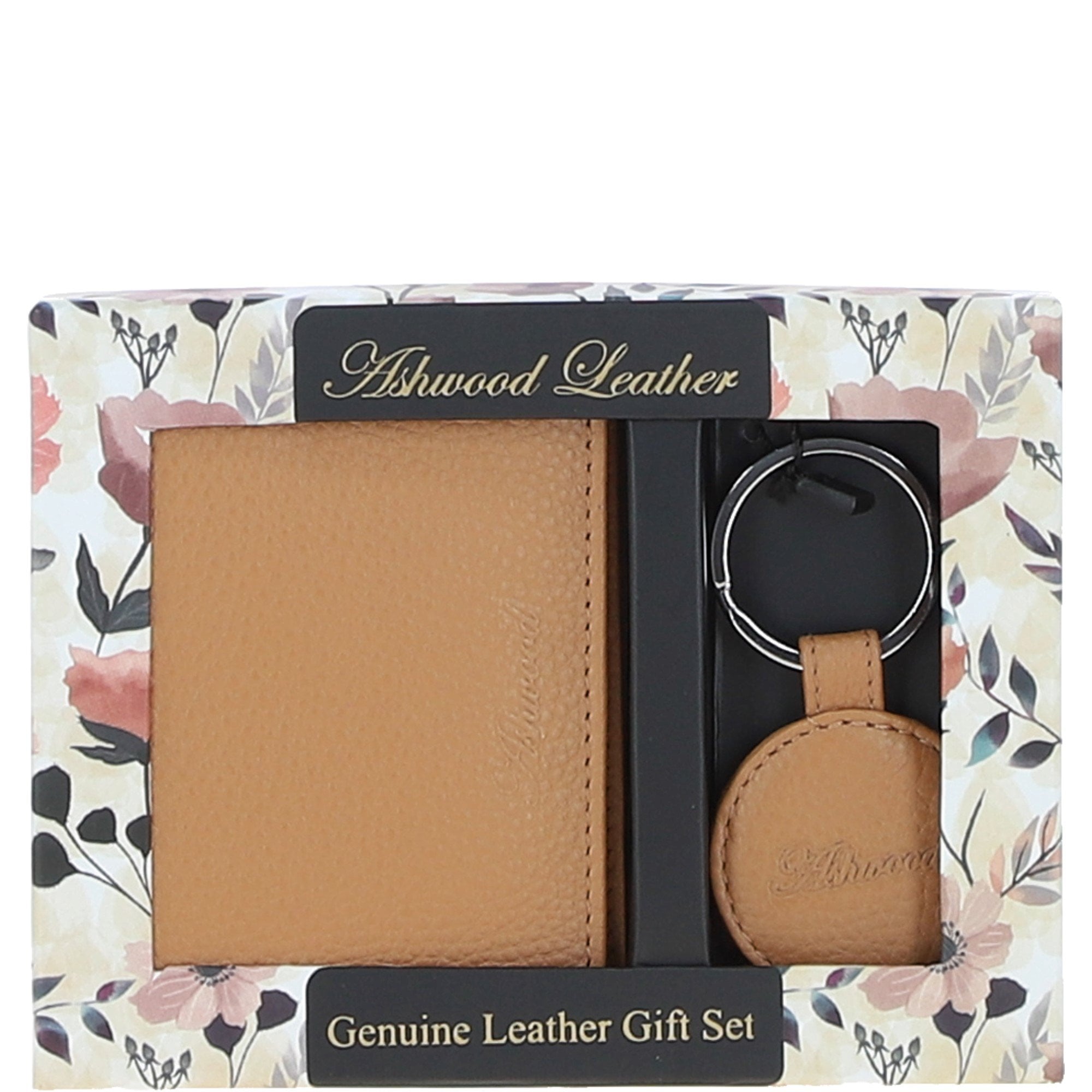 Leather Card Holder with Mirror & Key Ring Gift Set Camel :slg-31243