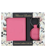 Leather Card Holder with Mirror & Key Ring Gift Set Rose Pink :slg-31243