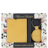 Leather Card Holder with Mirror & Key Ring Gift Set Yellow :slg-31243