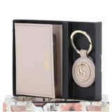 Leather Card Holder with Mirror & Key Ring Gift Set Blush :slg-31243