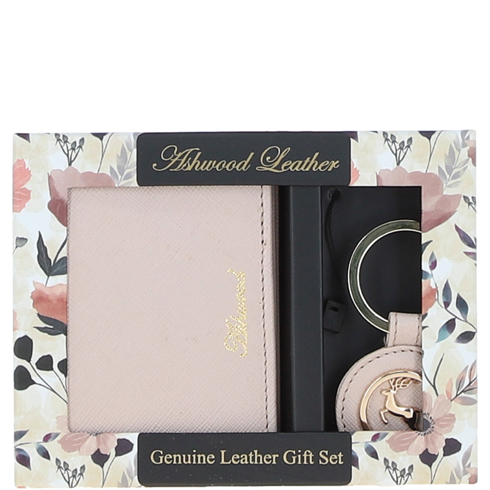 Leather Card Holder with Mirror & Key Ring Gift Set Blush :slg-31243