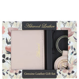 Leather Card Holder with Mirror & Key Ring Gift Set Blush :slg-31243