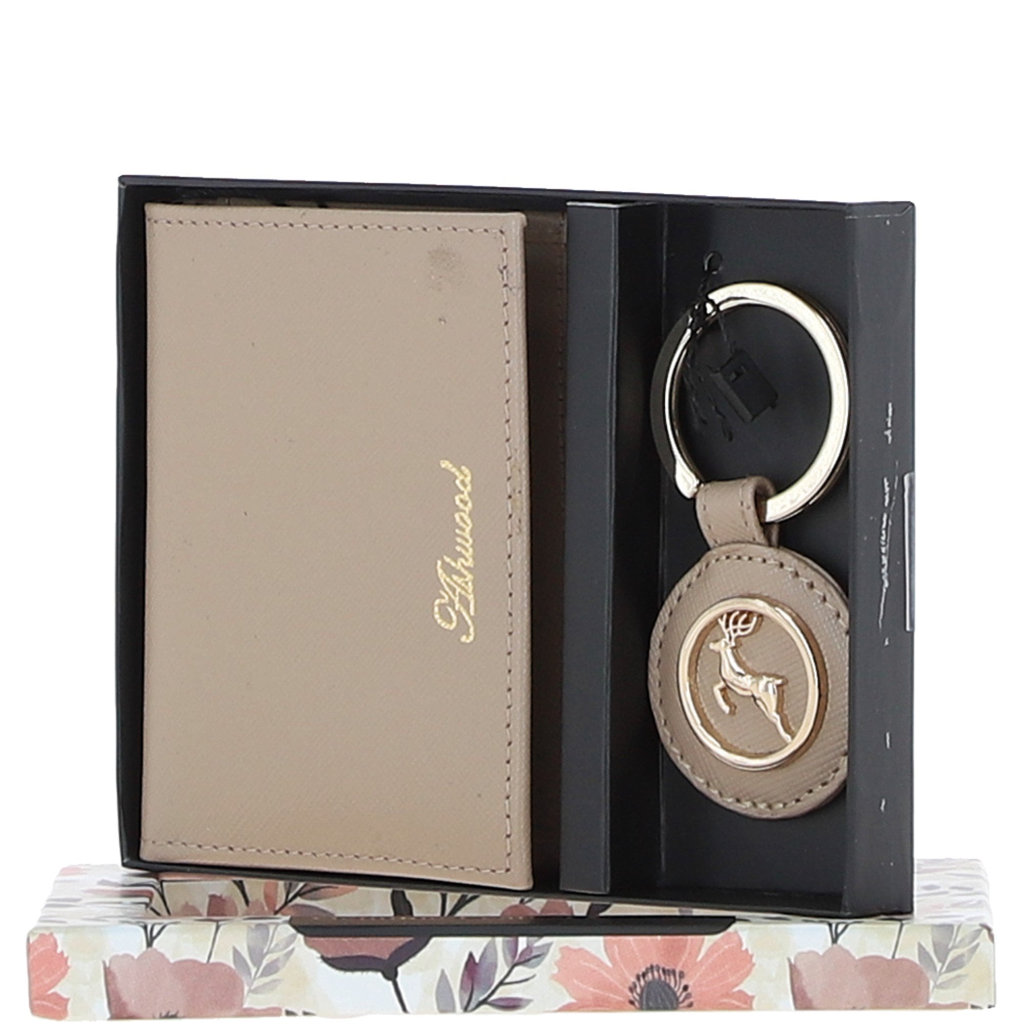 Leather Card Holder with Mirror & Key Ring Gift Set Mushroom :slg-31243