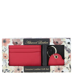 Leather Card Holder & Key Ring Gift Set Raspberry :slg-31342