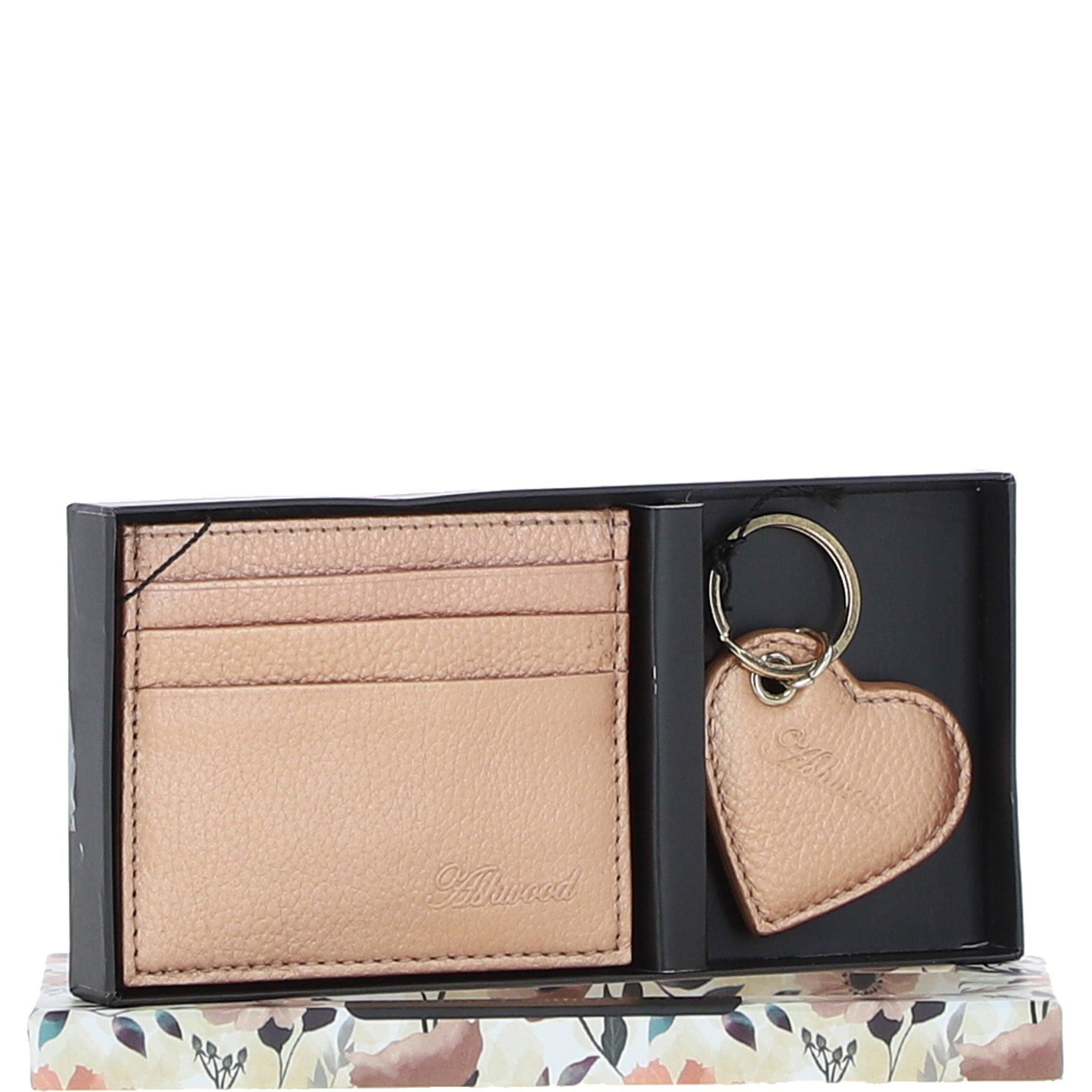 Leather Card Holder & Key Ring Gift Set Rose Gold :slg-31342