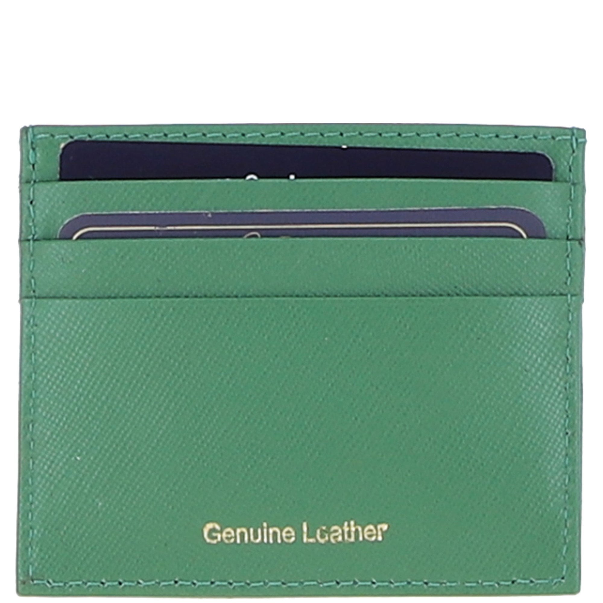 Leather Card Holder & Key Ring Gift Set Green :slg-31342