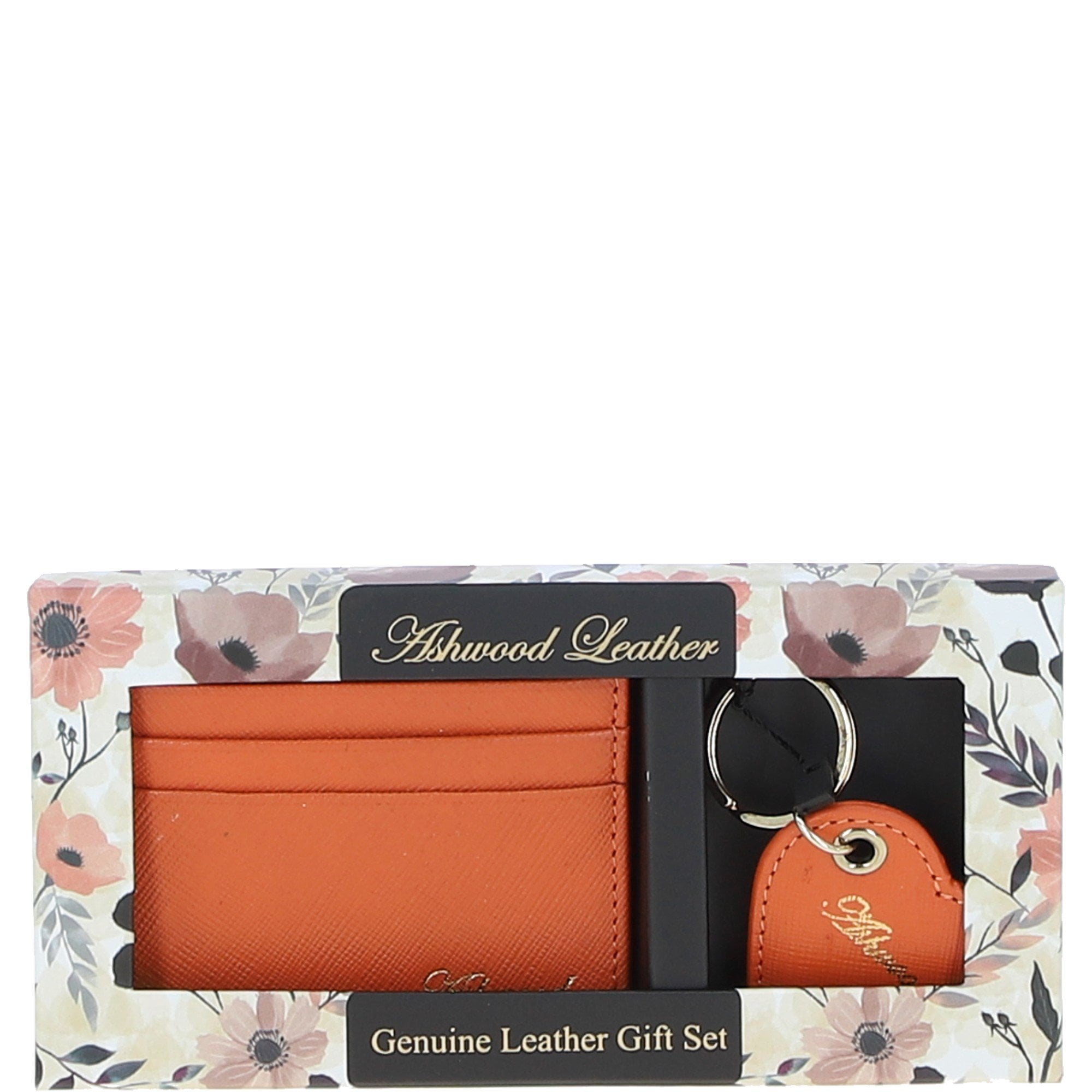 Leather Card Holder & Key Ring Gift Set Orange :slg-31342