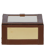 Wood and Aluminium Mirror Storage Box with Tan Leather Trim: AGC1857