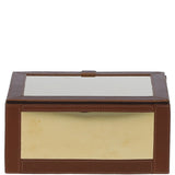 Wood and Aluminium Mirror Storage Box with Tan Leather Trim: AGC1854
