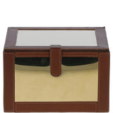 Wood and Aluminium Mirror Storage Box with Tan Leather Trim: AGC1856