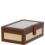 Wood and Aluminium Mirror Storage Box with Tan Leather Trim: AGC1853