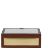 Wood and Aluminium Mirror Storage Box with Tan Leather Trim: AGC1852