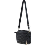 Leather Twin Zip Quilted Crossbody Bag Black: 63624